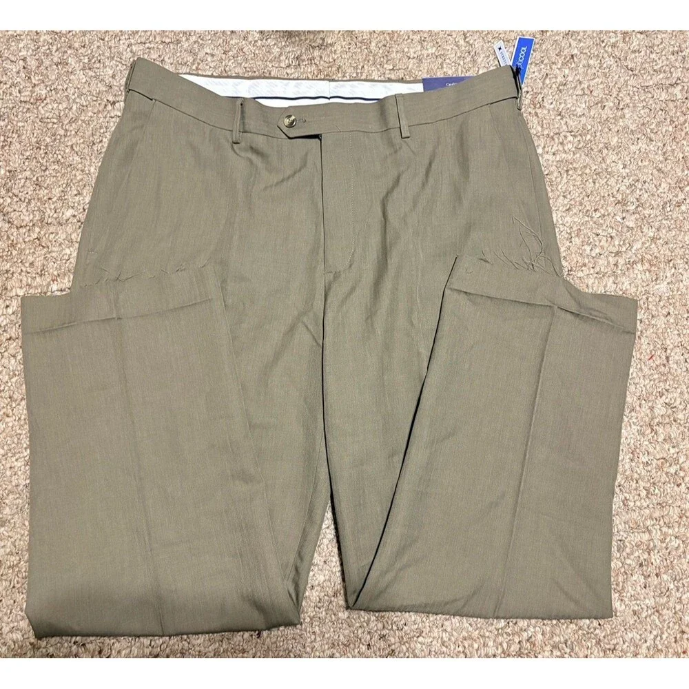 Men's Khaki Flat Front Dress Pants